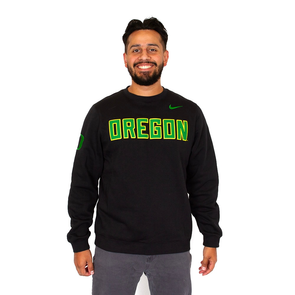 Classic Oregon O, Nike, Black, Pullover, Cotton Blend, Men, Football, Heavy Fleece, Sideline, Embroidered, Sweatshirt, 926084